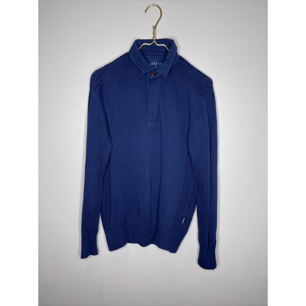 Mens Barbour Navy Blue Knit Collared Pullover Cotton Sweater Small S‎